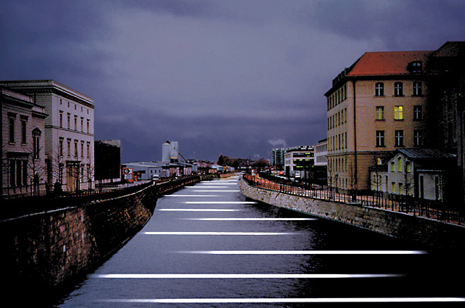 Gunda Foerster, LIGHTLINES ON THE WATER, spotlights, Spandau Shipping Canal, Berlin | concept, 2001_1