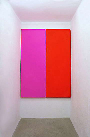 Gunda Foerster, ROT (Pink-Rot), zweiteilig, gesamt 193 x 150 x 5,6 cm | Öl / Nessel, 1994